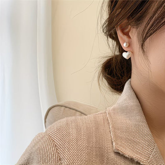 Double Pearl Heart Earrings
