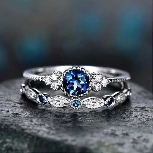 Sapphriel Crown Ring Set | White Gold