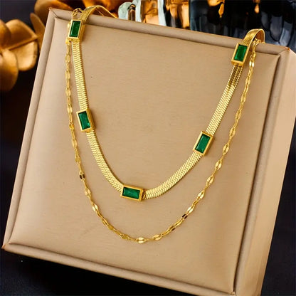 Sister Gem Double-Layer Retro Necklace | Gold
